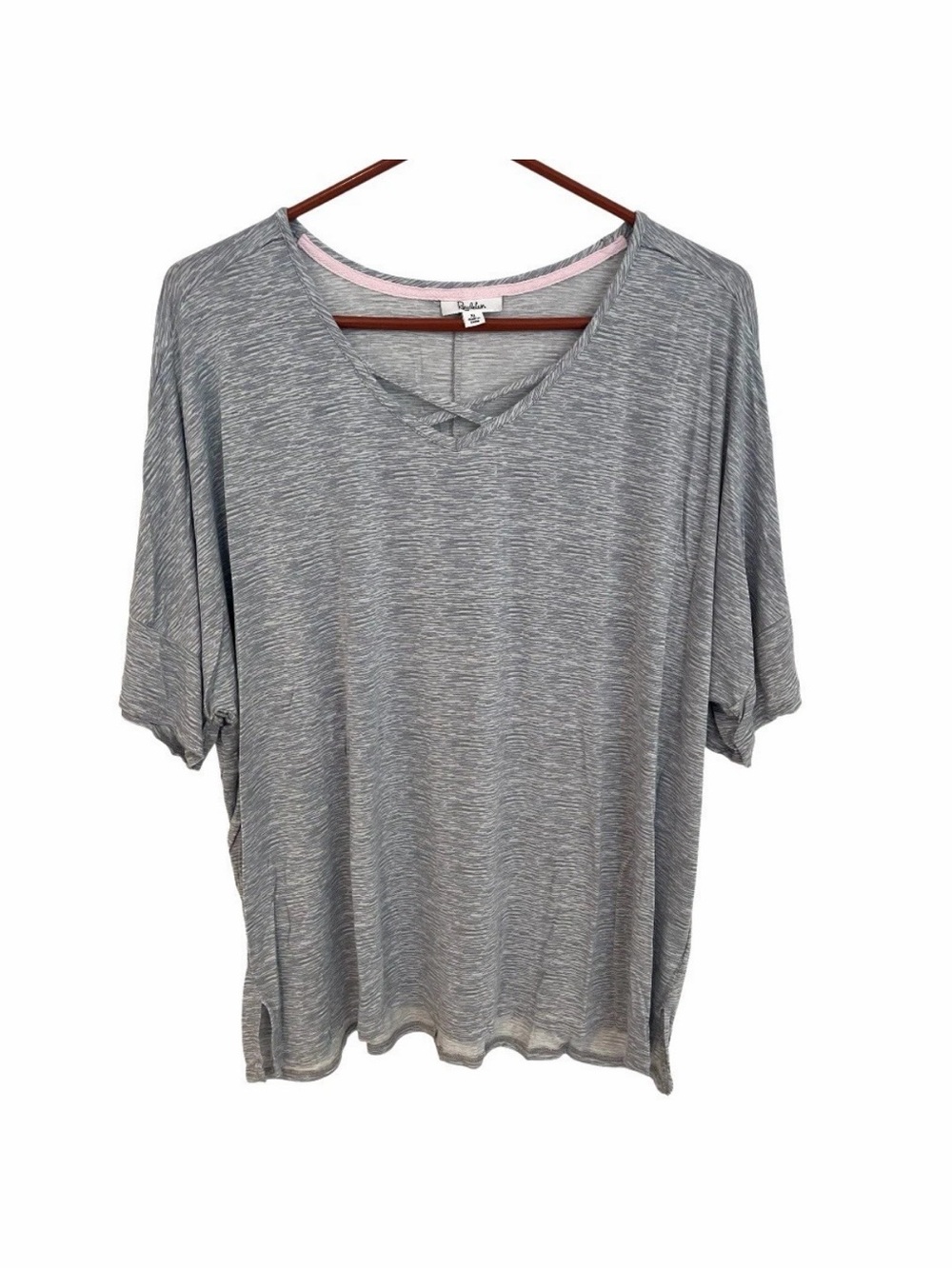 Roudelain Dolman Top Womens XL Short Sleeve Heather Gray Criss Cross V Neck